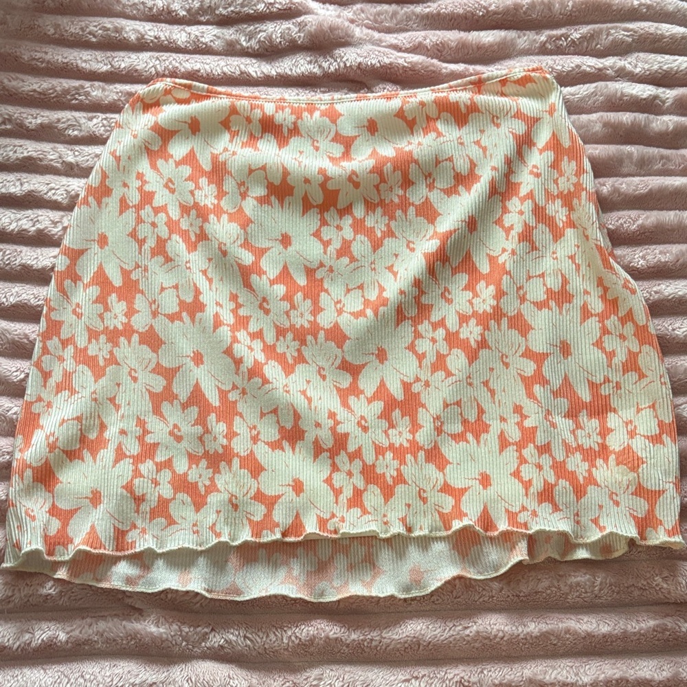 Le Lis Floral Mini Skirt in Orange and Cream